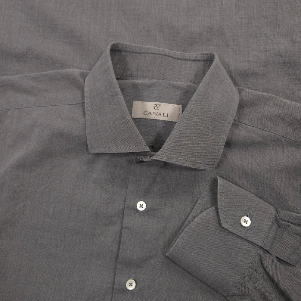 Canali Dress Shirt Mens 41 16 Gray Woven Cotton Long Sleeve Preppy Made In Italy